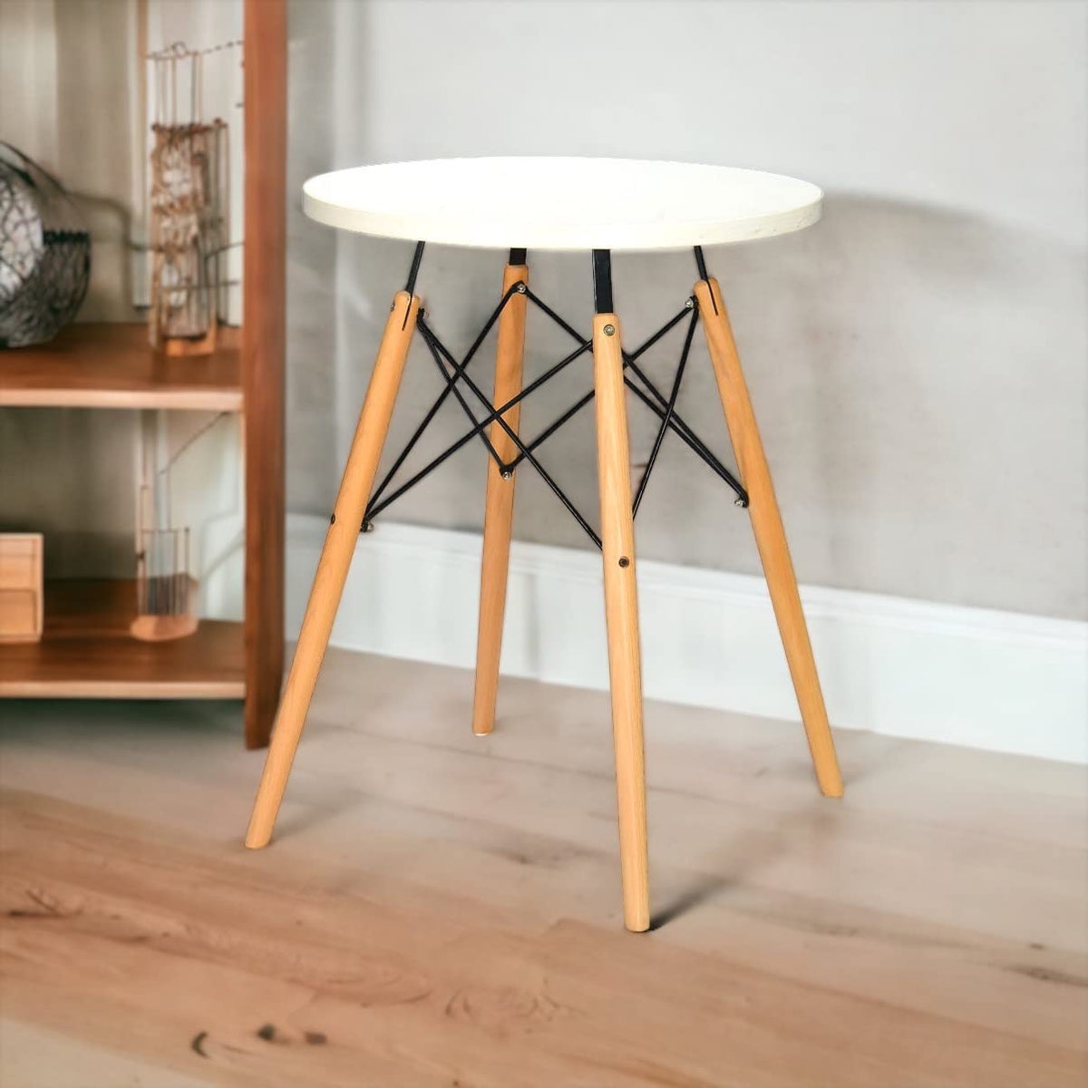 Finch Fox Mid Century Modern Eames Style Round Dining Table/Wood Legs And (White) Tabletop (Size: 23.5 L X 23.5 W X 29.5