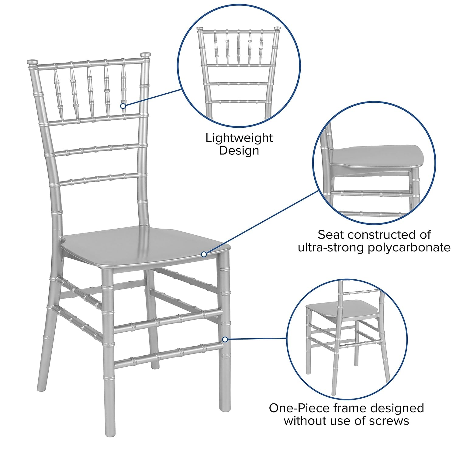 Flash Furniture Hercules Series Silver Resin Stacking Chiavari Chair