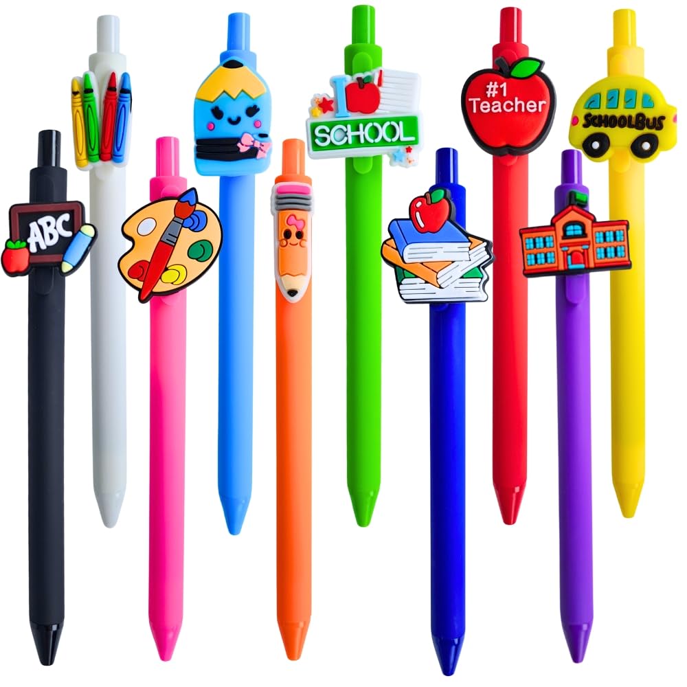Yj Premiums 10 Pc Teacher Pens | Cute Funny Cool Appreciation Best Writing Pen Gifts Supplies Bulk For Teachers | Colorful Ballp