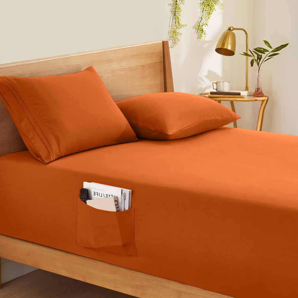 Horbaunal Extra Deep Pocket Full Fitted Sheet Only - Fits Up To 24 Inch Mattress - Luxury 1800 Thread Count - Microfiber Burnt O