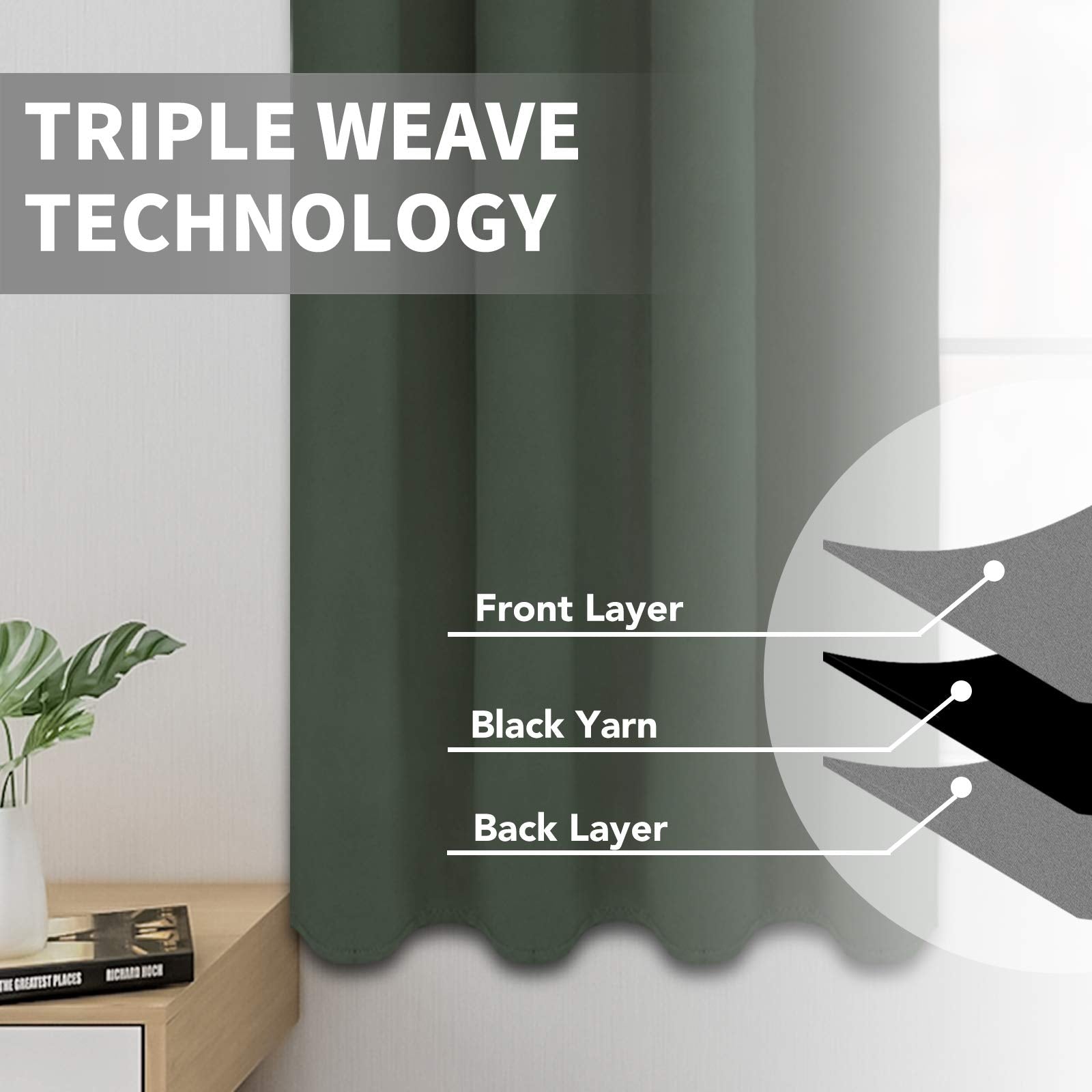 Easy-Going Blackout Curtains For Bedroom, Solid Thermal Insulated Grommet And Noise Reduction Window Drapes, Room Darkening Curtains For Living Room, 2 Panels(52X96 In,Greyish Green)