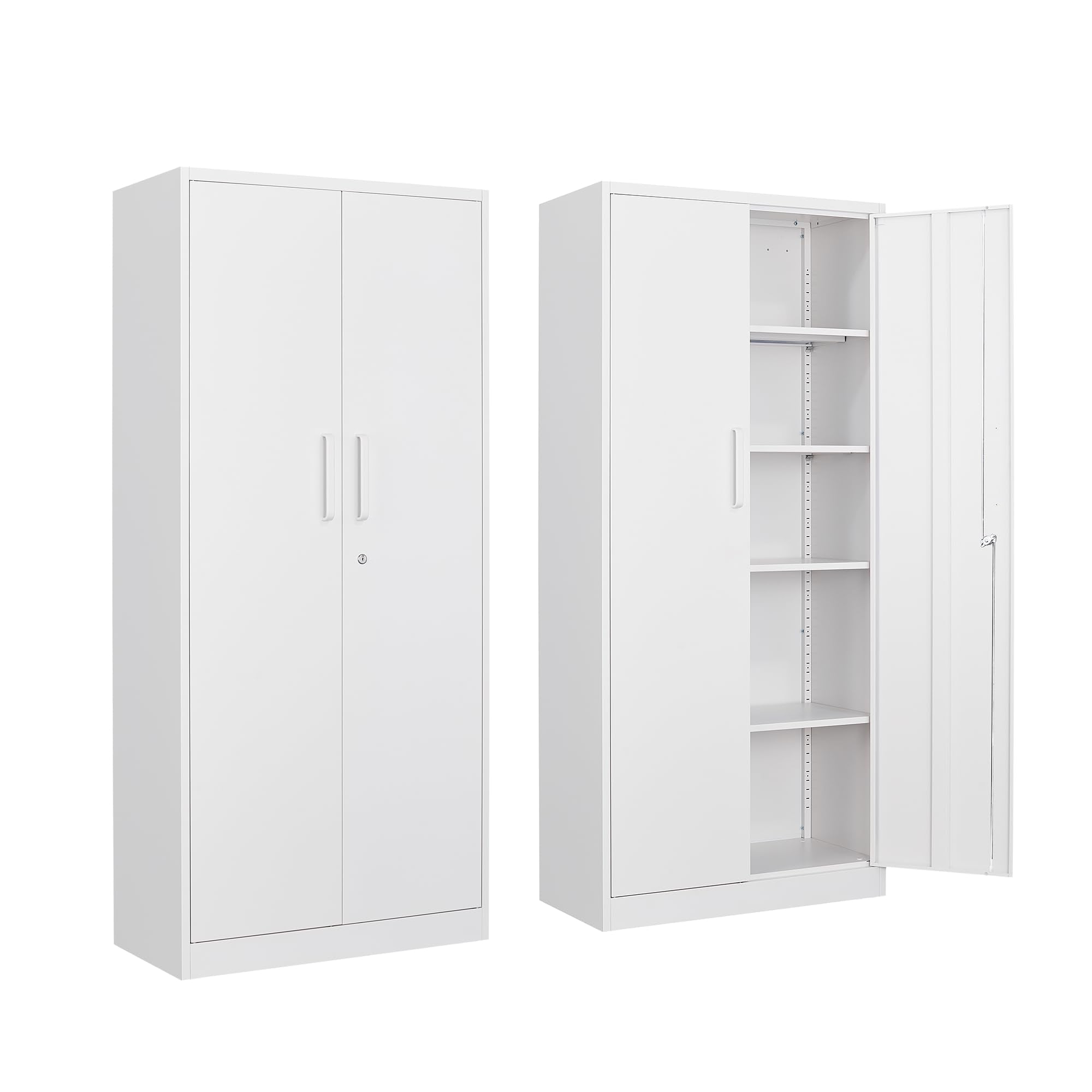 SISESOL Metal Storage Storage Cabinet with 5 Adjustable Shelves,White Metal Cabinet with Locking Doors,Steel Pantry Cabinet with