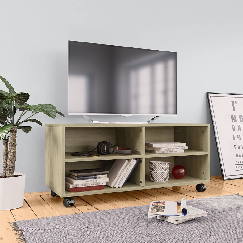 vidaXL TV Cabinet with Castors TV Unit HiFi Cabinet Sideboard Bedroom Living Room Home Indoor Furniture Stand Sonoma Oak Engineered Wood