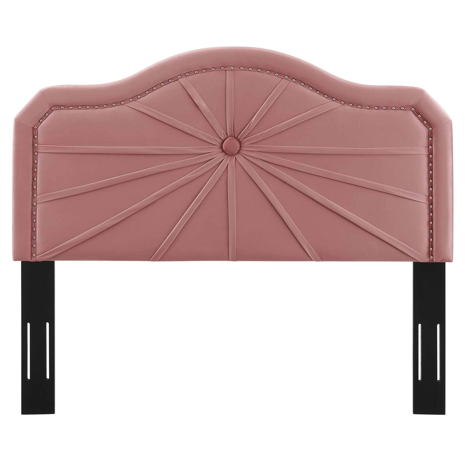 Modway Kristin Pleated Performance Velvet King/California King Headboard in Dusty Rose with Nailhead Trim