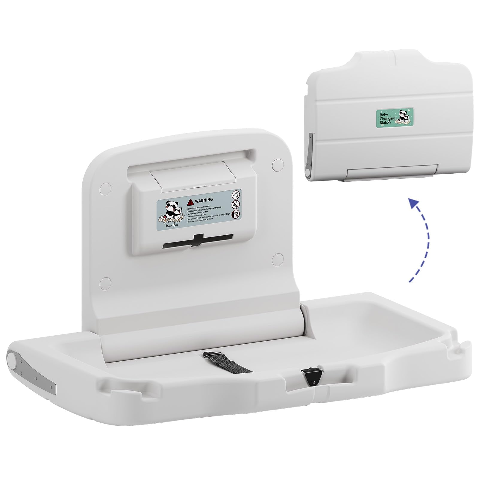 Stardrix Panda Care ADA Compliant Horizontal Wall Mounted Baby Changing Station, Foldable Diaper Changing Table with Liner Dispe