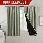 H.Versailtex 100% Blackout Curtains For Bedroom With Black Liner Full Room Darkening Curtain 63 Inch Long Thermal Insulated Back