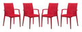 LeisureMod Modern Weave Mace Indoor Outdoor Dining Armchair in Red Set of 4