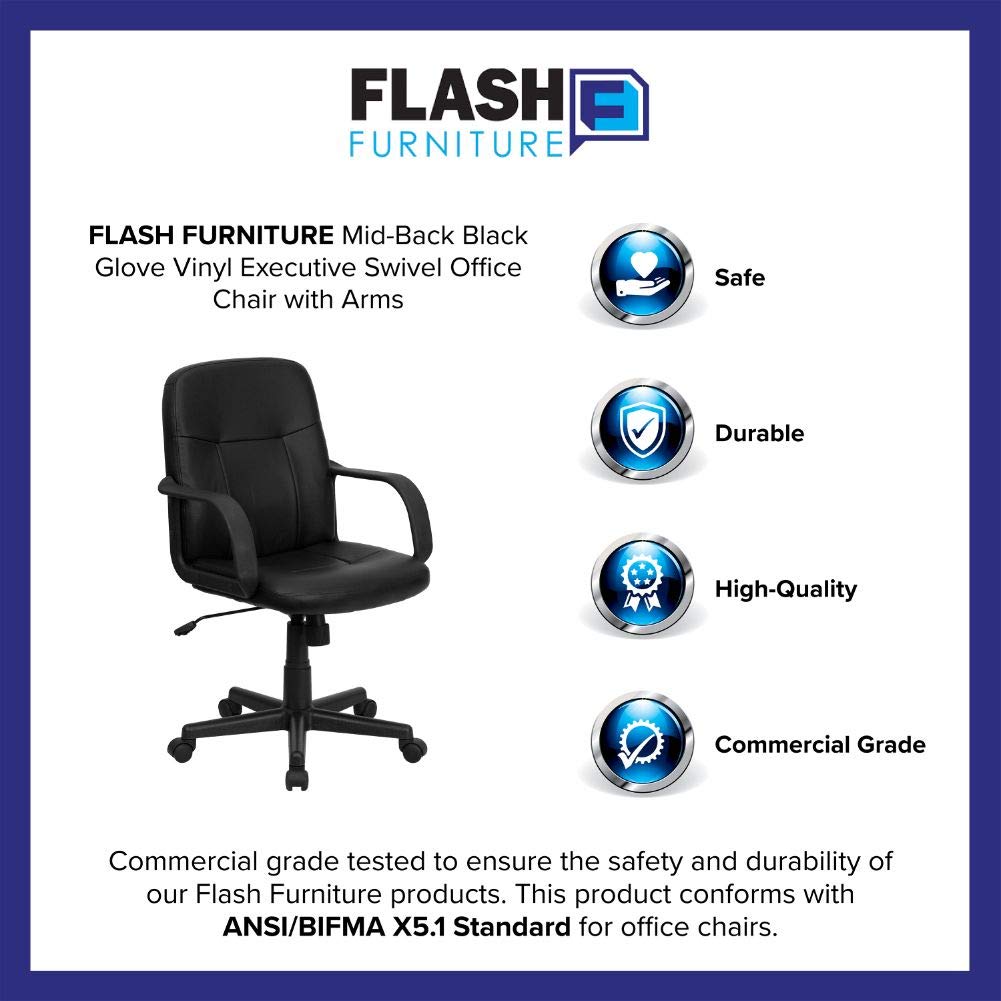 Flash Furniture Paulson Mid-Back Black Glove Vinyl Executive Swivel Office Chair with Arms