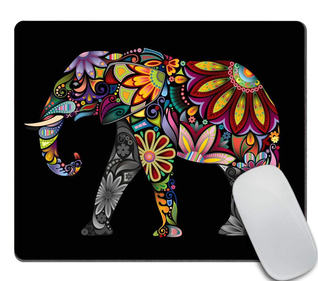 Amcove Office Desk Accessories, Colorful Elephant Mousepad, Mandala Floral Elephant Mouse Pad, Office Decor For Men Women, Offic