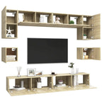 vidaXL TV Cabinet Set 8 Piece Home Indoor Hanging Wall-Mounted Stereo Plasma HiFi Cabinet TV Stand Unit Furniture Sonoma Oak Engineered Wood
