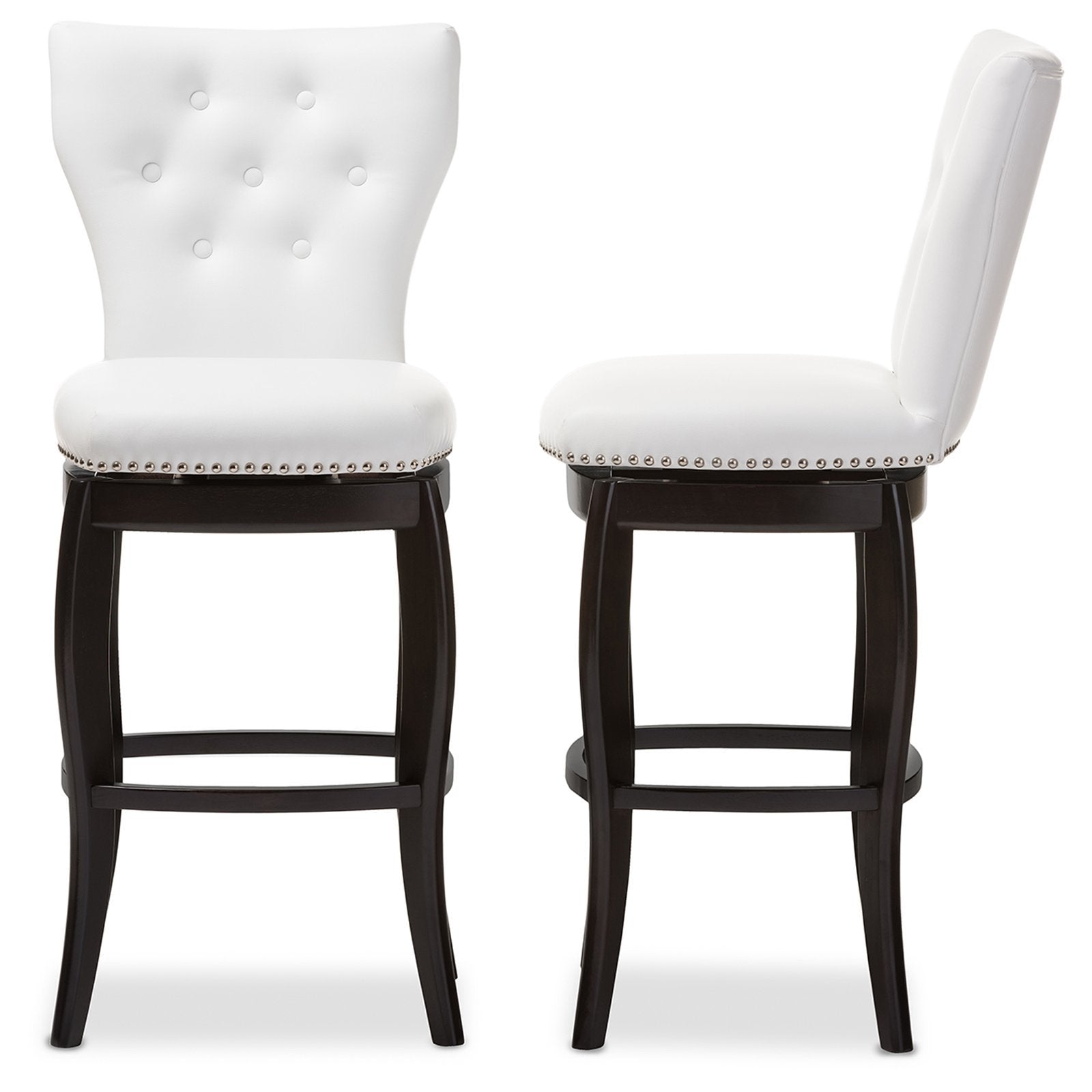 Baxton Studio Leonice Dark Faux Leather Upholstered Button-Tufted Swivel Barstool (Set Of 2), 29&quot;, Brown