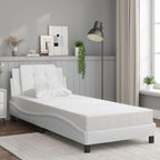 vidaXL Twin Faux Leather Bed Frame with Headboard, Plywood Slats, 39.4"x74.8", White