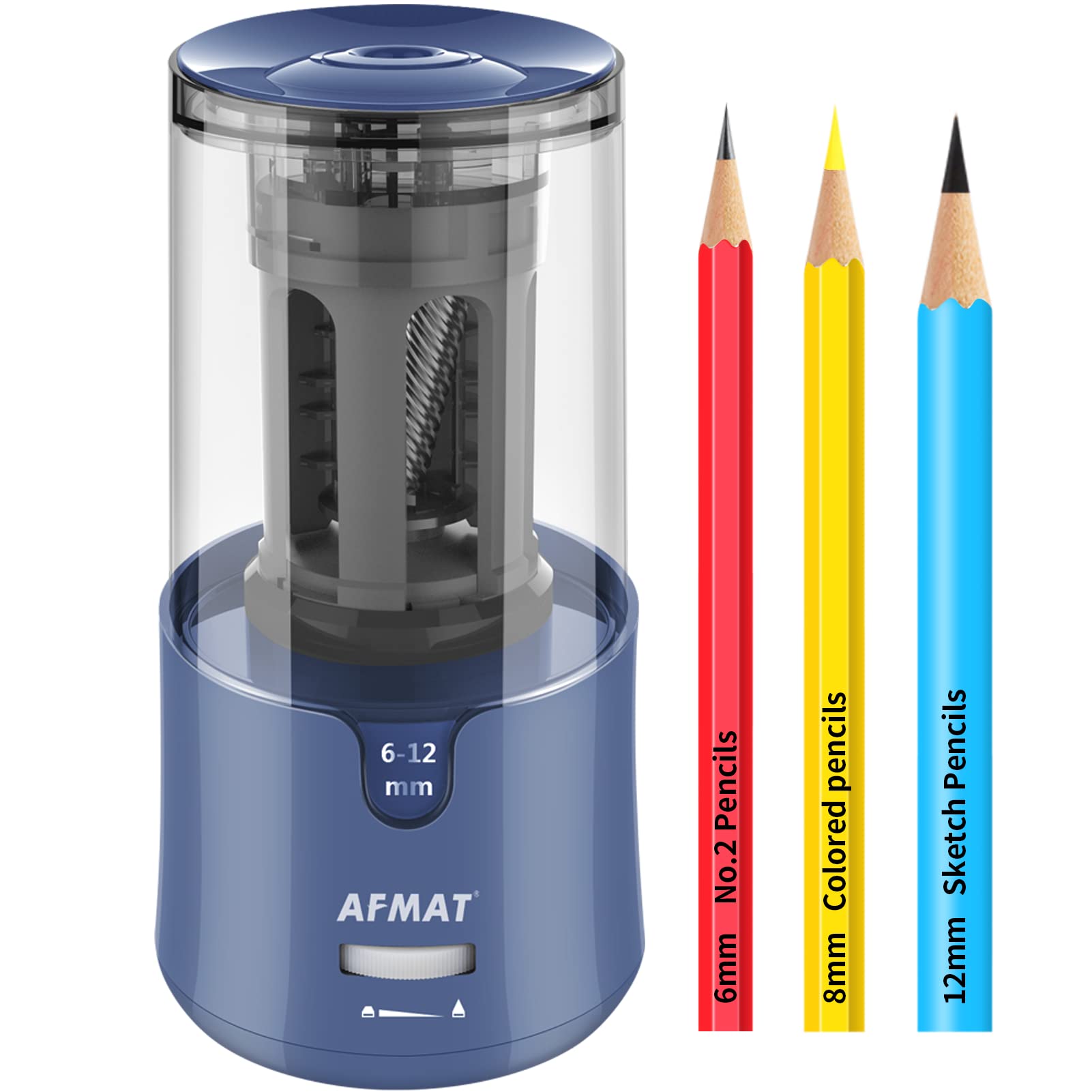 Afmat Pencil Sharpener, Electric Pencil Sharpener For Colored Pencils, Auto Stop, Fast Sharpen In 3S, Large Hole Pencil Sharpene