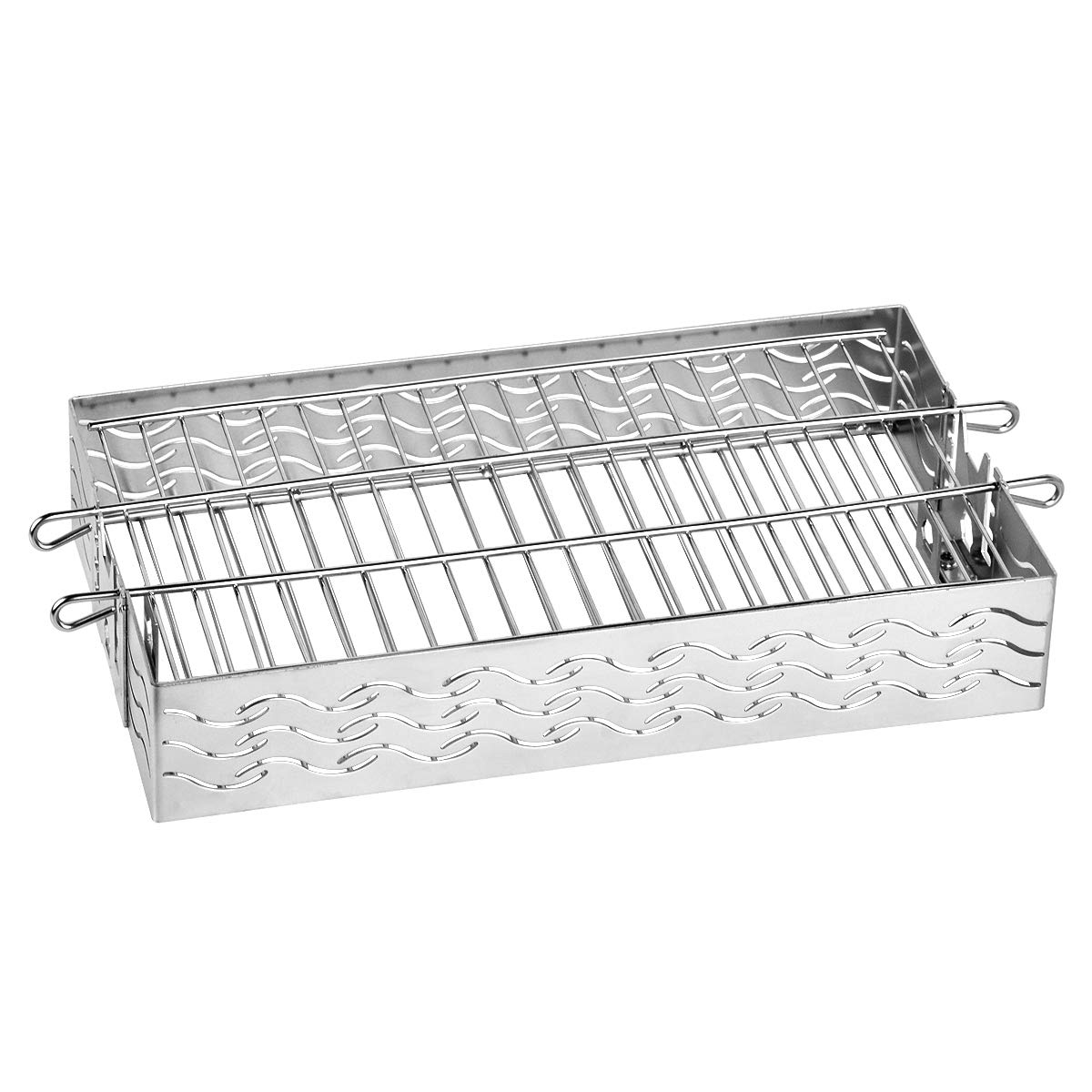 Skyflame Stainless Steel Flat Spit Rotisserie Grill Basket Fits For 5/16 Inch Square, 3/8 Inch Square, 1/2 Inch Hexagon Spit Rod