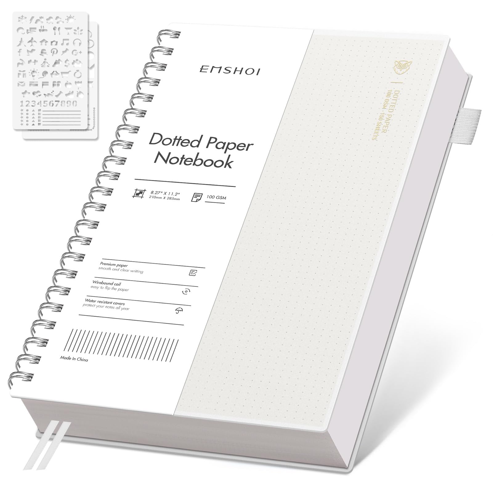 Emshoi A4 Spiral Notebook Bullet Dotted Journal, Dotted Grid Notebook With 300 Pages, 100Gsm Thick Paper, Waterproof Softcover N