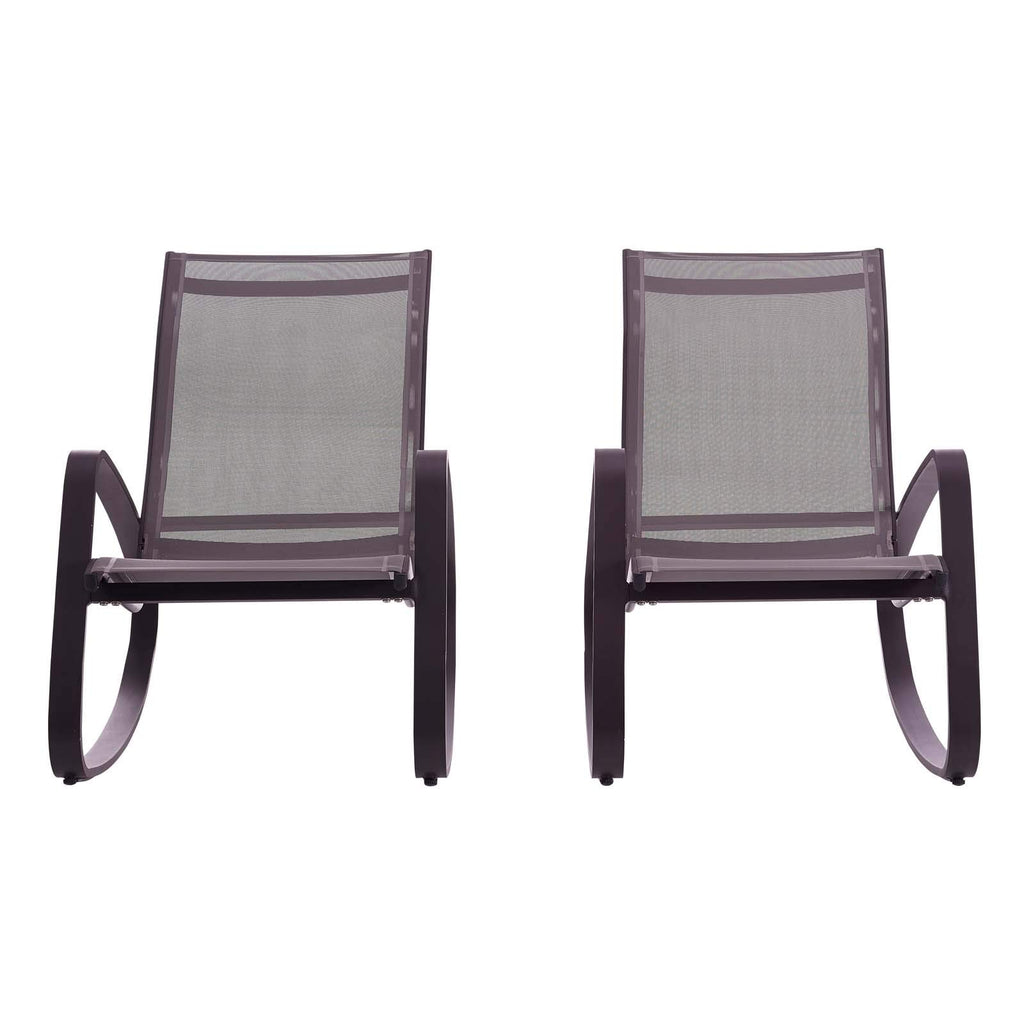 Modway Traveler Outdoor Patio Aluminum Mesh Rocking Sling Gliders, Two Lounge Chairs, Black