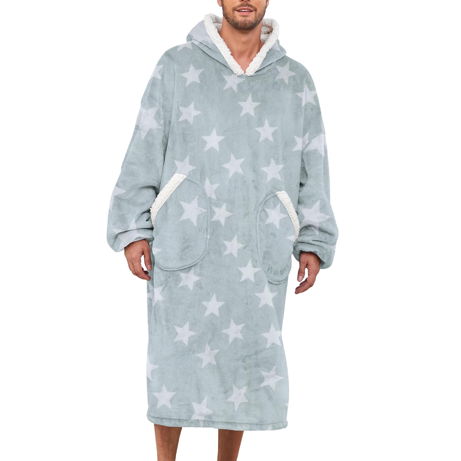 American Trends Star Blanket Hoodie Sherpa Wearable Blanket Gifts For Women And Men Cozy Warm Oversized Blanket Sweatshirt Blank