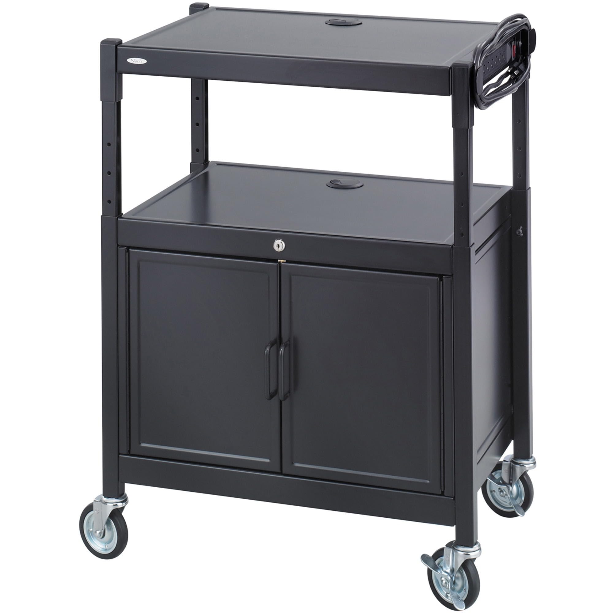 Safco Products 8943BL Steel Adjustable AV Cart with Locking Cabinet, Black