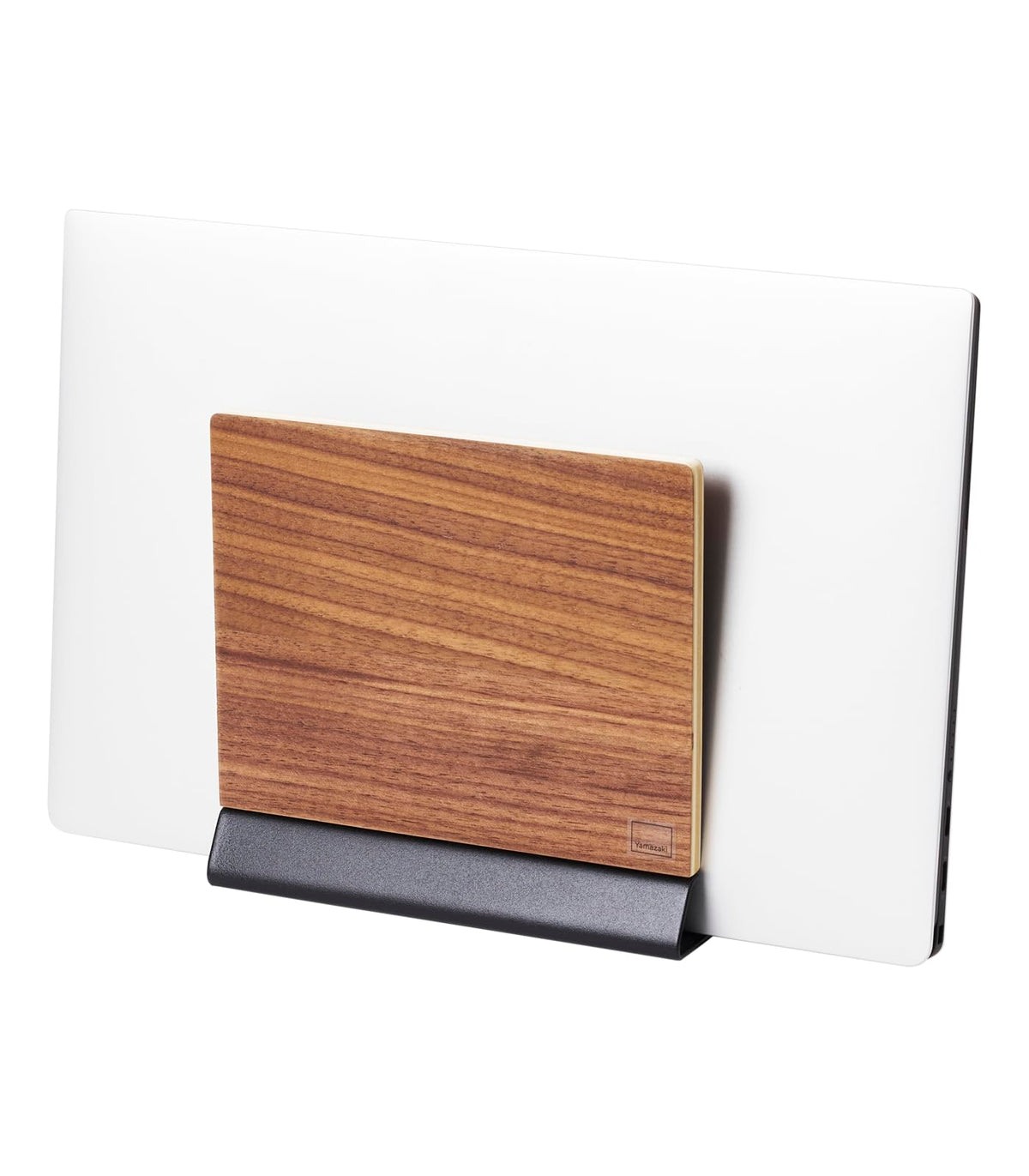 Yamazaki Home Rin Portable Laptop Holder Stand for Desk in Bedroom Or Office, Wooden Storage Station - Steel + Wood