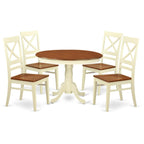 East West Furniture HLQU5-BMK-W Hartland 5 Piece Dining Set for 4 Includes a Round Kitchen Table with Pedestal and 4 Dinette Chairs, 42x42 Inch
