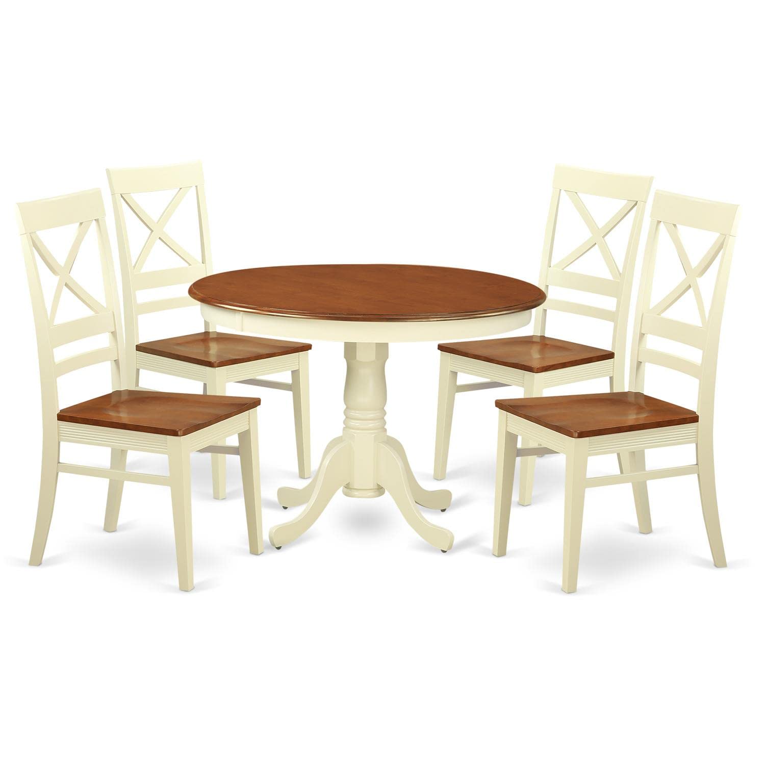 East West Furniture HLQU5-BMK-W Hartland 5 Piece Dining Set for 4 Includes a Round Kitchen Table with Pedestal and 4 Dinette Chairs, 42x42 Inch