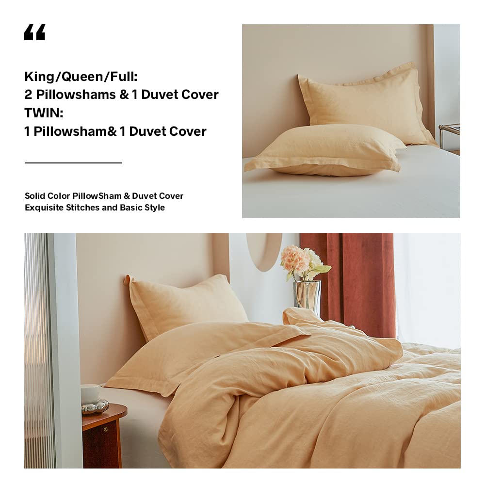 Simple&Opulence 100% Linen Duvet Cover Set, 3 Pcs Pure Natural French Flax Sand Duvet Cover King Size, Breathable Soft Comfy Lin