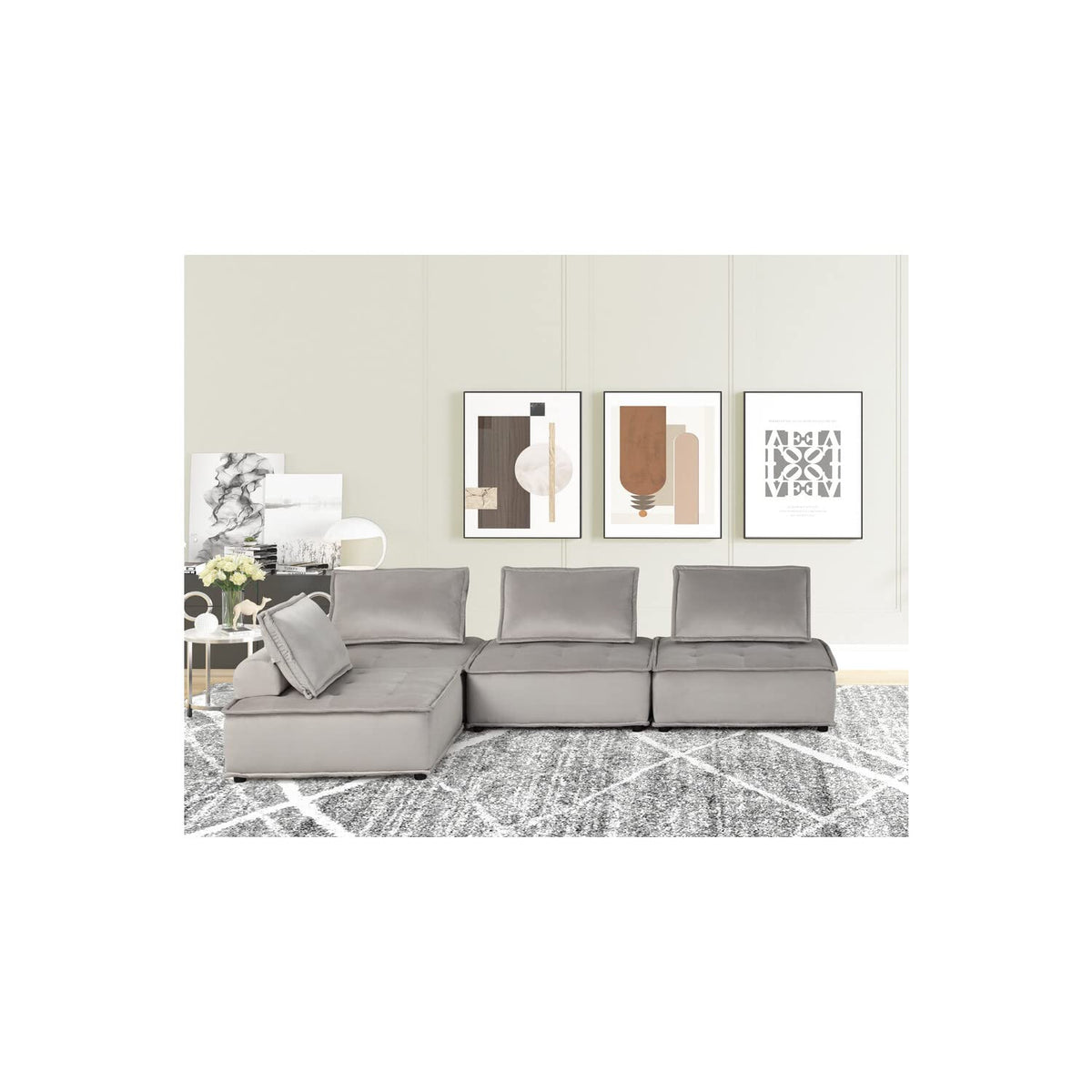 Lilola Home Anna Light Gray Velvet 4 Pc Sectional Sofa