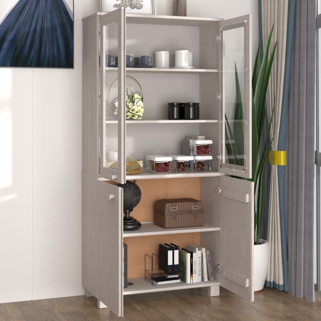vidaXL Solid Pine Wood and MDF Highboard Hamar Collection in White – Ample Storage Side Cabinet with Shelves and Doors for Spacious Interior Organization