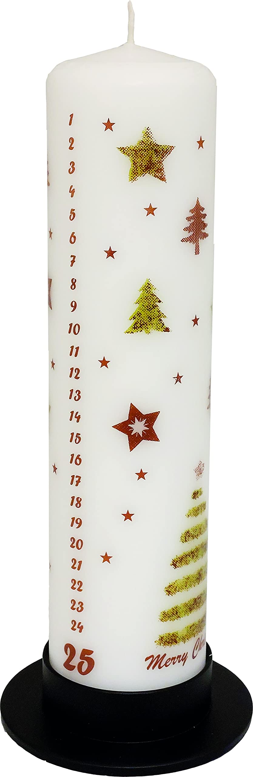 Unique Advent Festive Christmas Calendar Candle, Designed By Nordic Hygge, Christmas Tree And Stars, 25 Numbers, Countdown To Ch