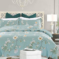 Nanko Teal Floral Duvet Cover King Size, 3Pc Turquoise Aqua Farmhouse Flowers Botanical Pattern Printed Microfiber Comforter Cov