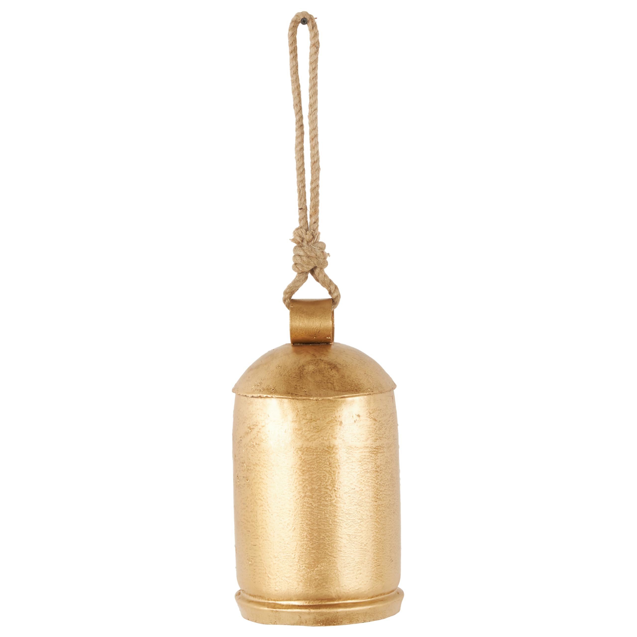 Deco 79 Metal Indoor Outdoor Decorative Bell Meditation Bell with Jute Hanging Rope, Cow Bell 7 x 7 x 16, Gold