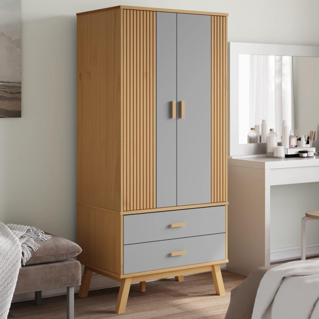vidaXL Wardrobe Olden Grey and Brown 76.5x53x172cm Solid Wood Pine