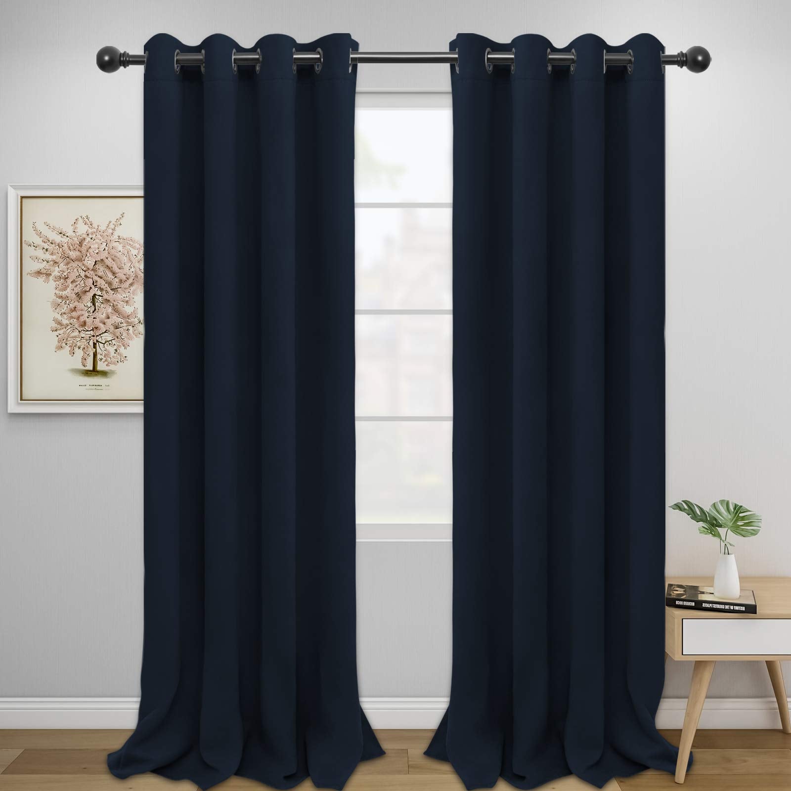 Easy-Going Blackout Curtains For Bedroom, Solid Thermal Insulated Grommet And Noise Reduction Window Drapes, Room Darkening Curtains For Living Room, 2 Panels(52X108 In,Navy)