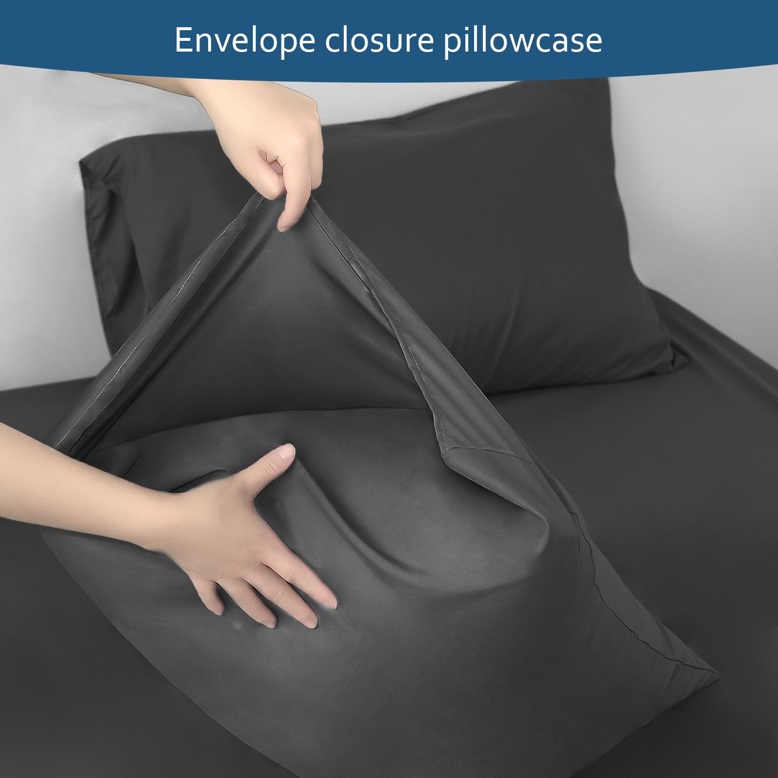 Moonsea Deep Pocket Twin Sheets Set For Kids Air Mattress - Extra Deep Pocket Twin Sheet Sets - 4 Piece Bed Set Fade Resistant Fits 16In To 24In Pillow Top Air Bed Mattress (Black)