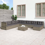 vidaXL Patio Lounge Set Gray - 9 Piece Poly Rattan Furniture with Adjustable Corner Sofa, Thick Cushions, Weather-Resistant Material, and Durable Steel Powder Coated Frame