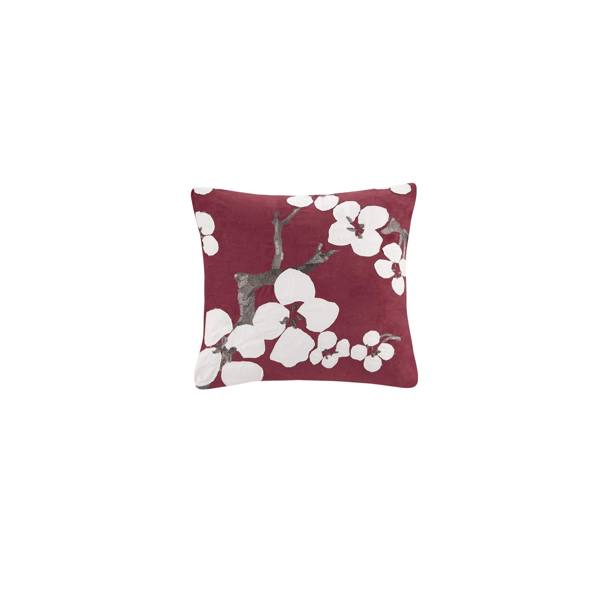N Natori Cherry Blossom Fashion Cotton Throw Pillow, Global Inspired Embroidered Oblong Decorative Pillow, 12X22, Multi,Grey Whi