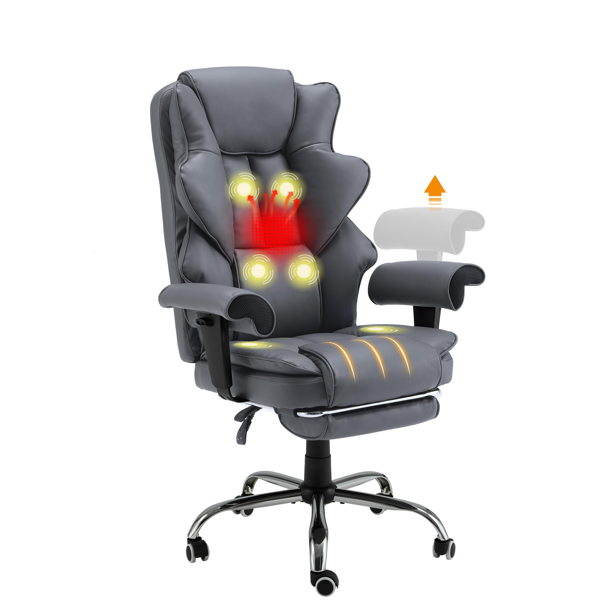 Homrest 6-Point Massage Executive Chair,Heat Office Chair,Ergonomic Home Office Desk Chairs With Retractable Footrest And Reclin
