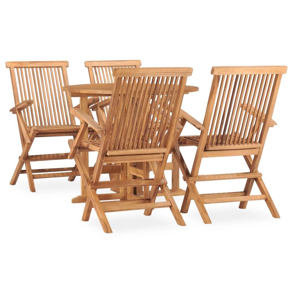 vidaXL Solid Teak Wood Folding Patio Dining Set - 5 Piece Round Table and Chairs Set for Garden, Terrace, Outdoor/Indoor