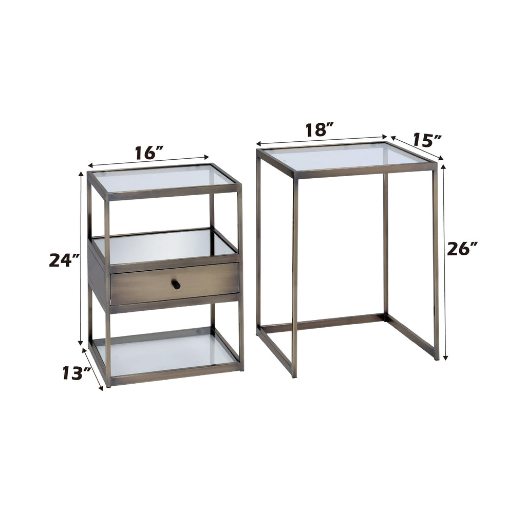 Acme Enca 2 Pieces Nesting Table in Clear Glass and Antique Brass