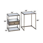 Acme Enca 2 Pieces Nesting Table in Clear Glass and Antique Brass