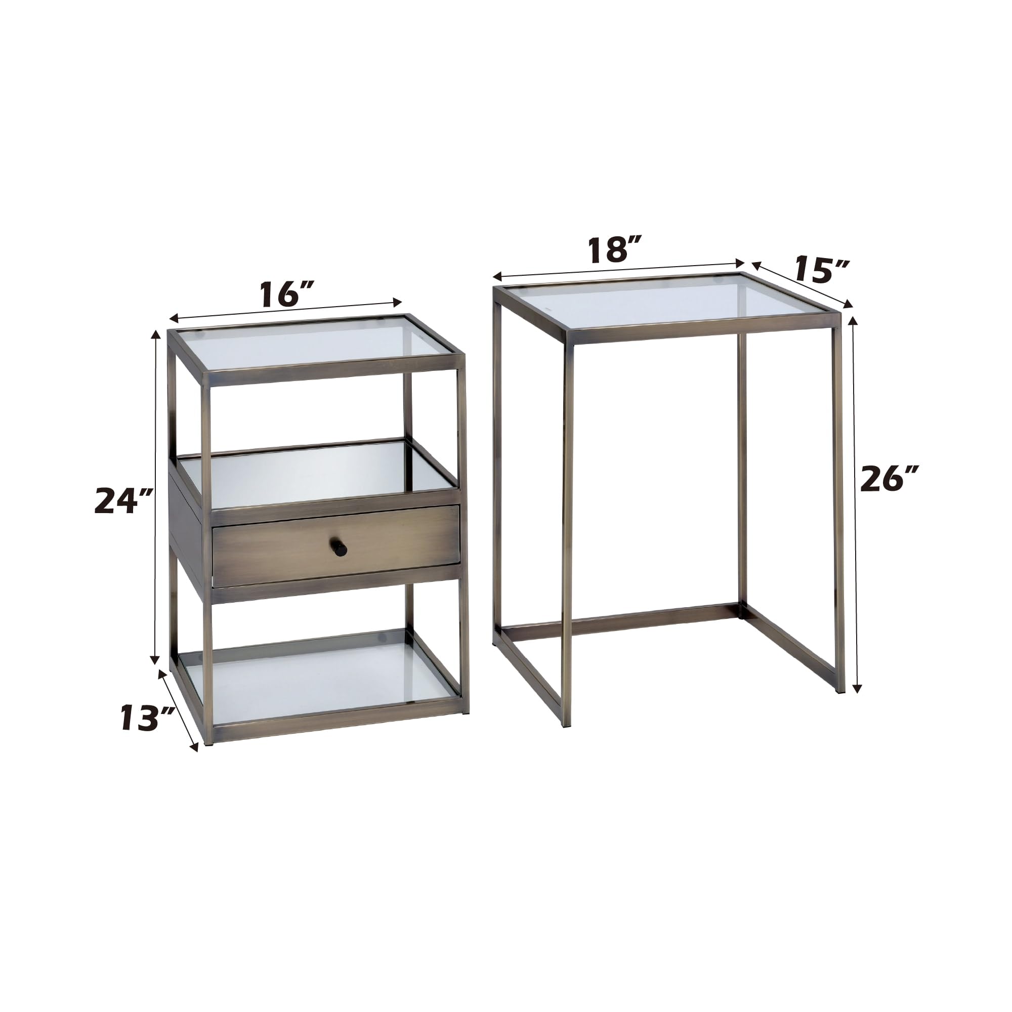 Acme Enca 2 Pieces Nesting Table in Clear Glass and Antique Brass