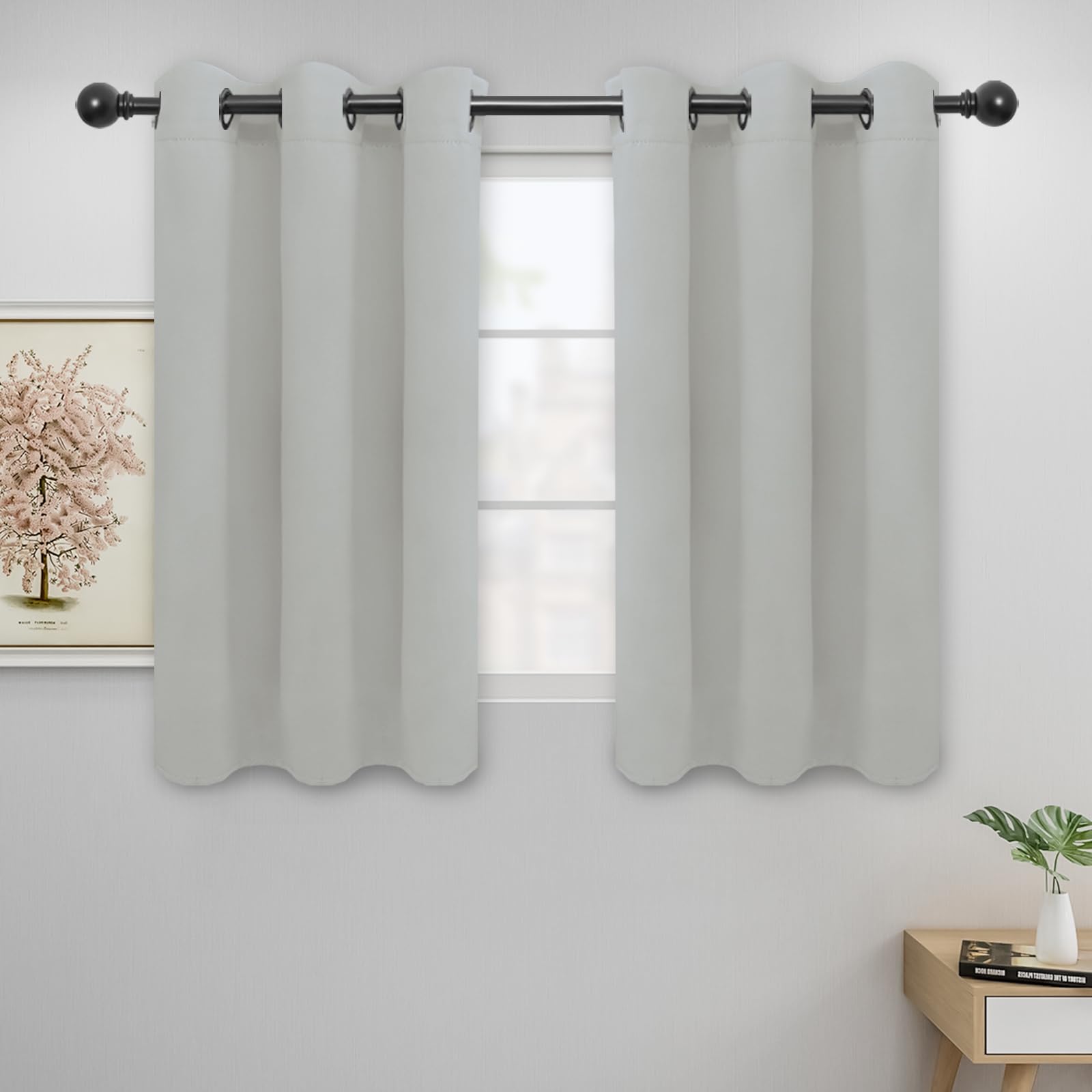 Easy-Going Blackout Curtains For Bedroom, Solid Thermal Insulated Grommet And Noise Reduction Window Drapes, Room Darkening Curtains For Living Room, 2 Panels (42X45 In, Greyish White)