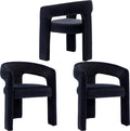 Black Modern Dining Chair Set Of 3, Velvet Upholstered Barrel Kitchen Chair, Round Dining Chairs With Wooden Legs, Assembled Acc