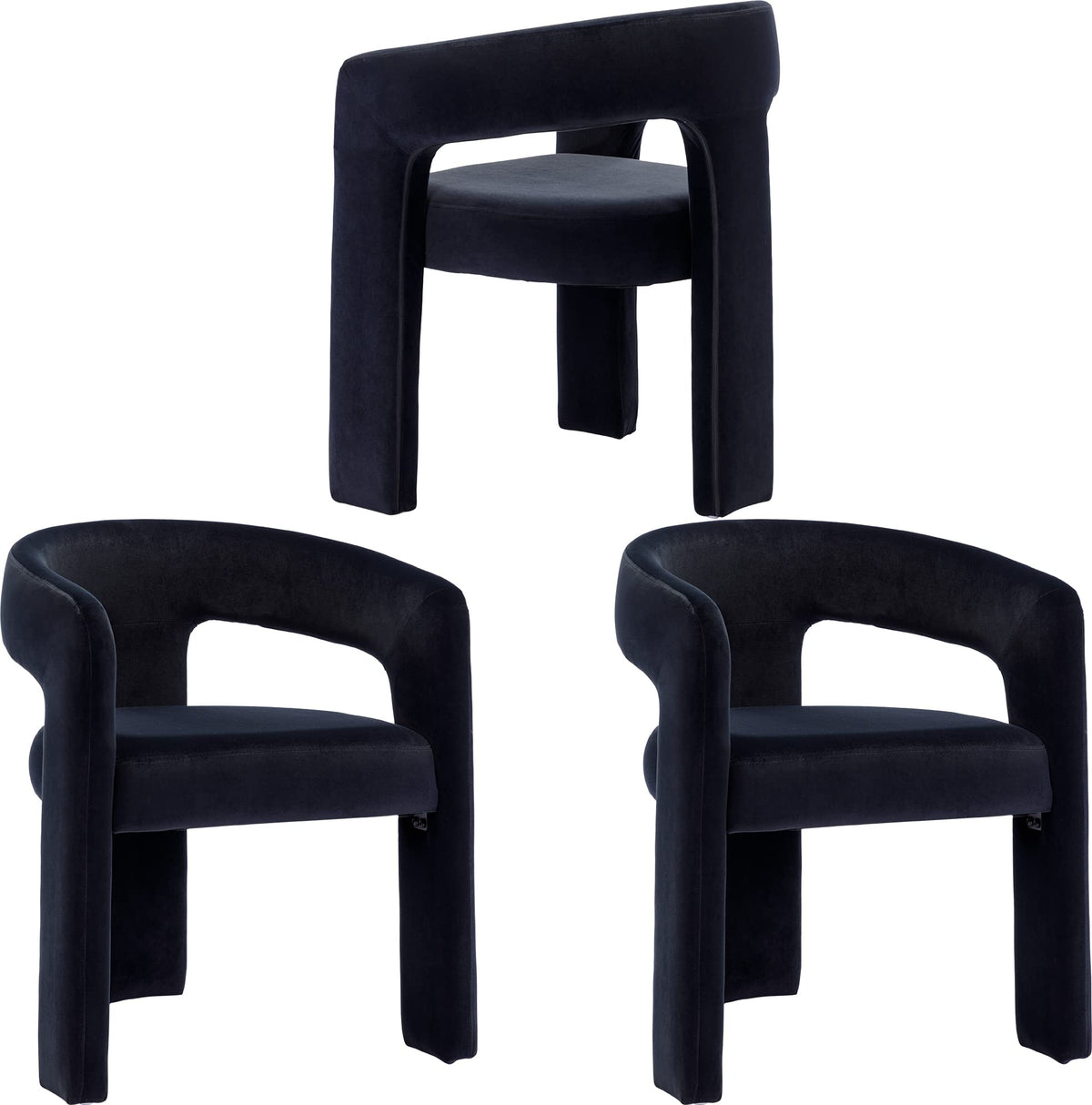 Black Modern Dining Chair Set Of 3, Velvet Upholstered Barrel Kitchen Chair, Round Dining Chairs With Wooden Legs, Assembled Acc