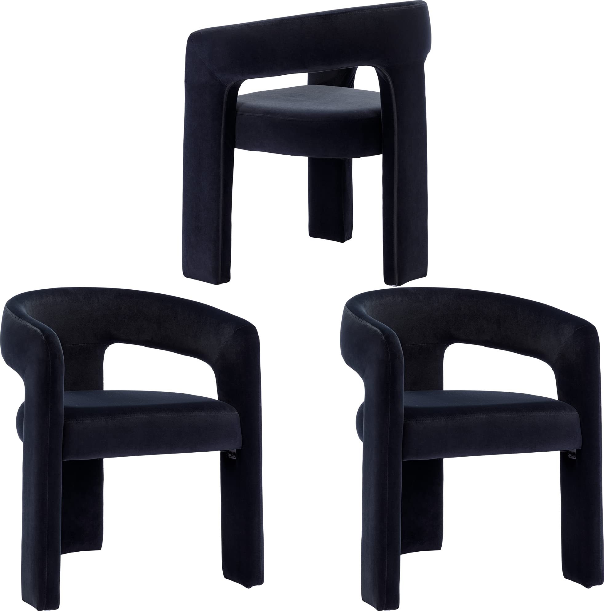Black Modern Dining Chair Set Of 3, Velvet Upholstered Barrel Kitchen Chair, Round Dining Chairs With Wooden Legs, Assembled Acc
