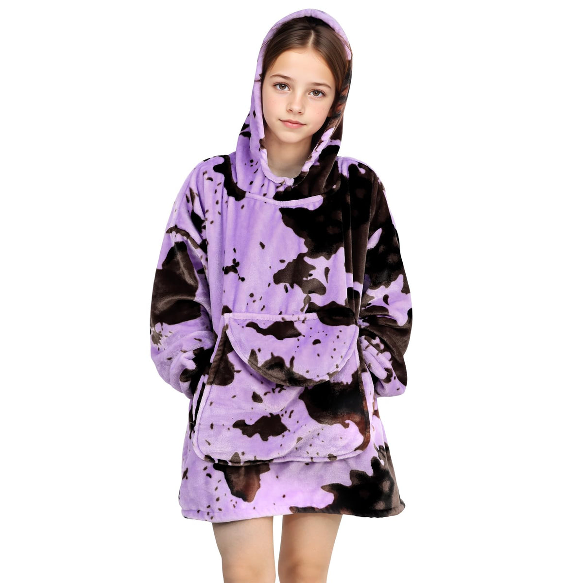 Wearable Blanket Sweatshirt Hoodie Kids Girls Lightweight Cozy Purple Fleece Fuzzy Hooded Blanket With Pocket Birthday Gifts For