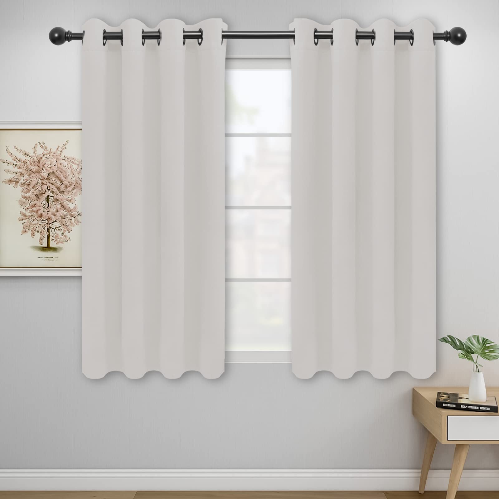Easy-Going Blackout Curtains For Bedroom, Solid Thermal Insulated Grommet And Noise Reduction Window Drapes, Room Darkening Curtains For Living Room, 2 Panels (52X46 In, Light Linen)