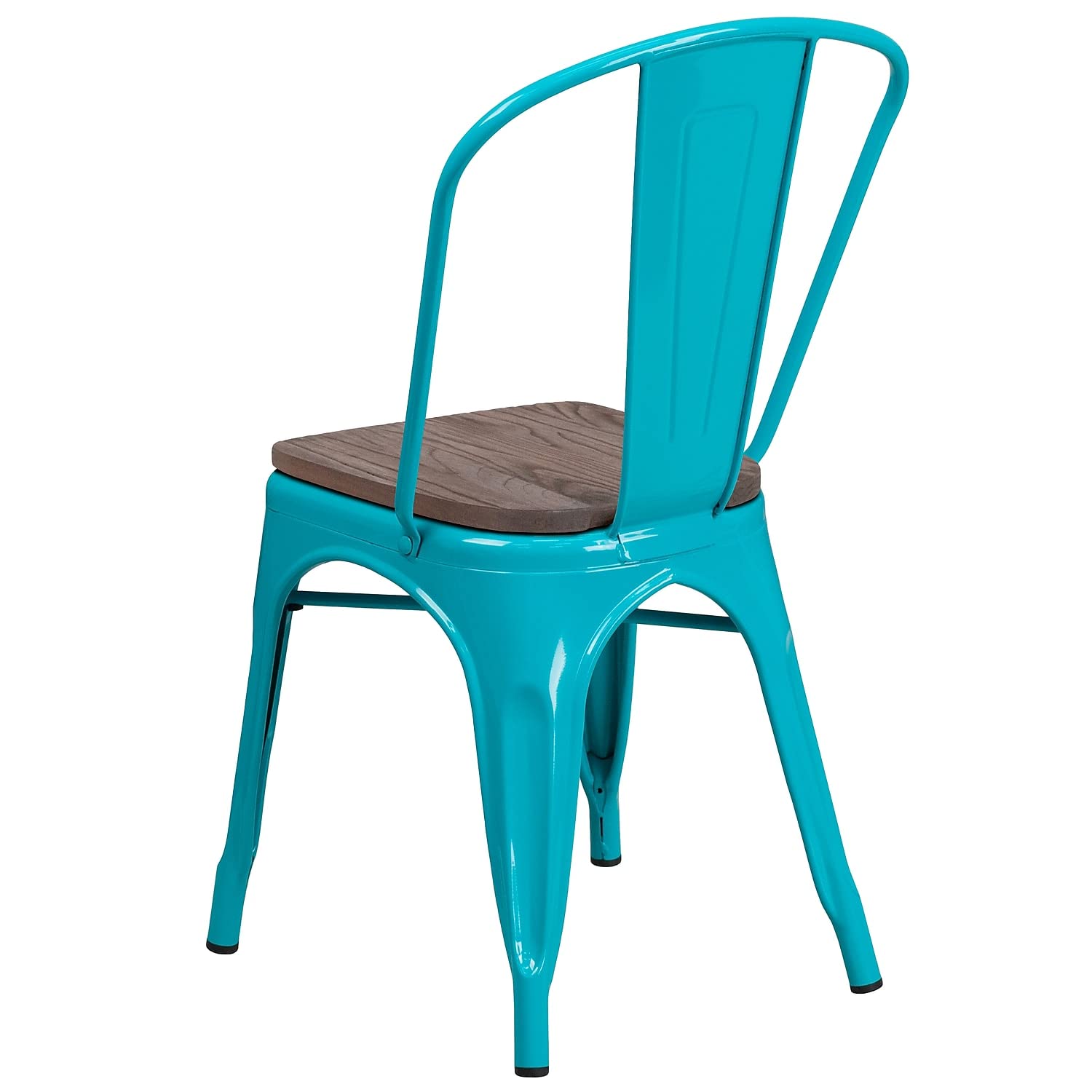 Flash Furniture Tenley Crystal Teal-Blue Metal Stackable Chair with Wood Seat