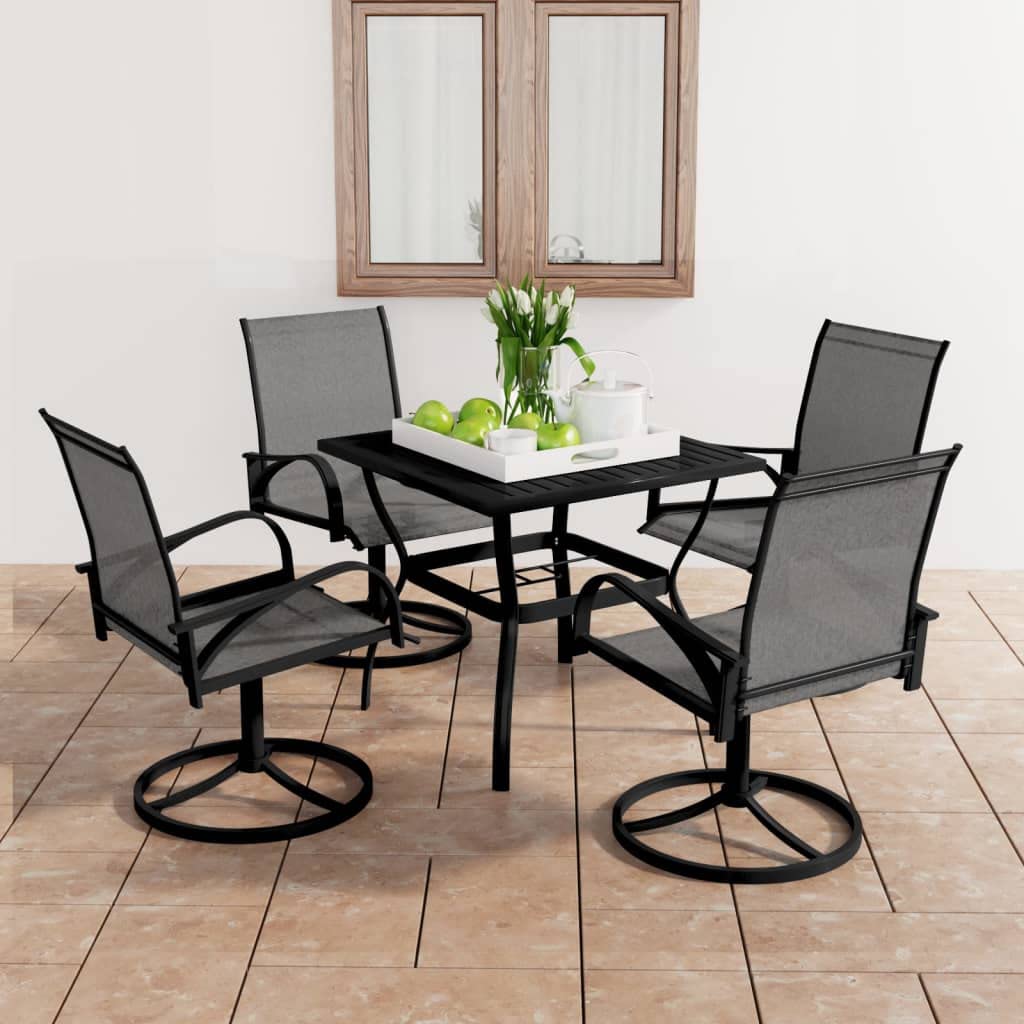 vidaXL Modern Outdoor Dining Set, 5-Piece Anthracite Patio Set with Powder-Coated Steel Table and Swivel Chairs in Gray Textilene Fabric