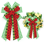 Large Summer Wreath Bows Summer Watermelon Green White Plaid Burlap Bows for Wreath, Summer Fruits Melon Ribbon Bows Tree Topper